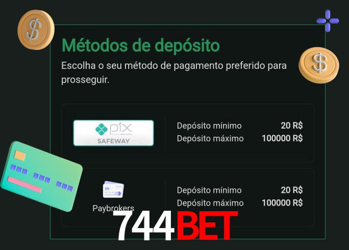 O cassino 744Bet oferece uma grande variedade de métodos de pagamento